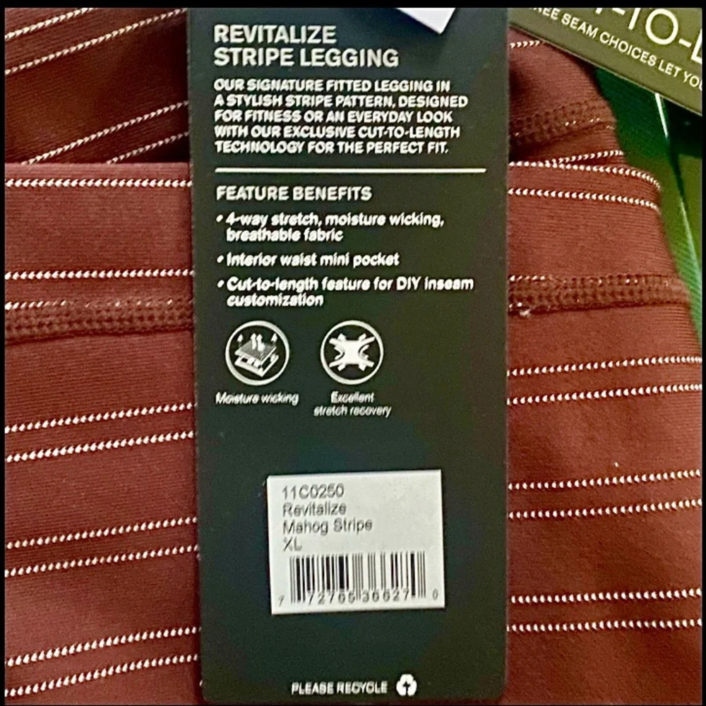MPG REVITALIZE CUT—TO-LENGTH LEGGINGS IN MAHOGANY STRIPE XL - Picture 1 of 9